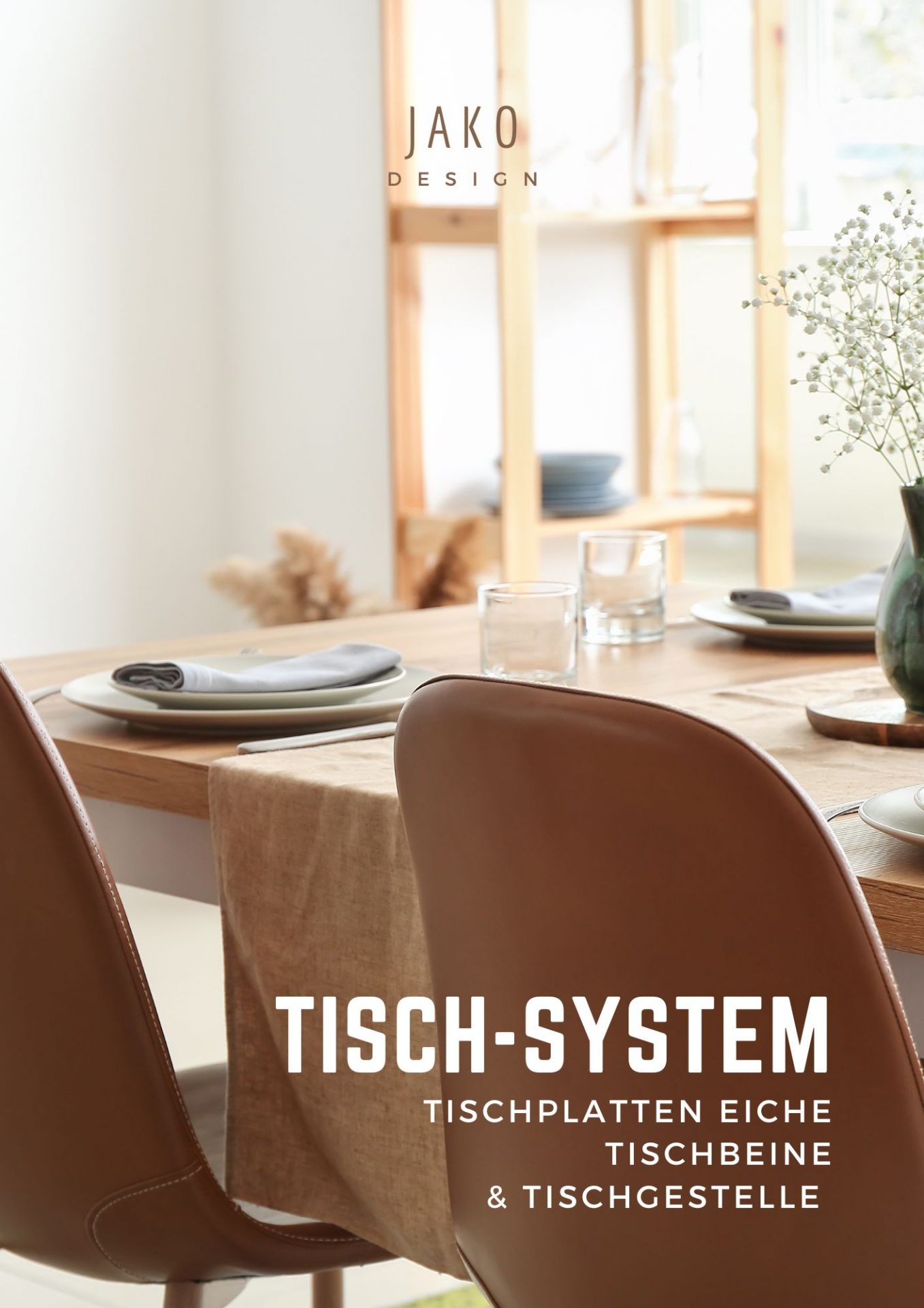 Tisch-System Eiche Massivholzplatten mit Tischgestellen und Beinen schwarz pulverbeschichtet JAKO Design Katalog im PDF Format