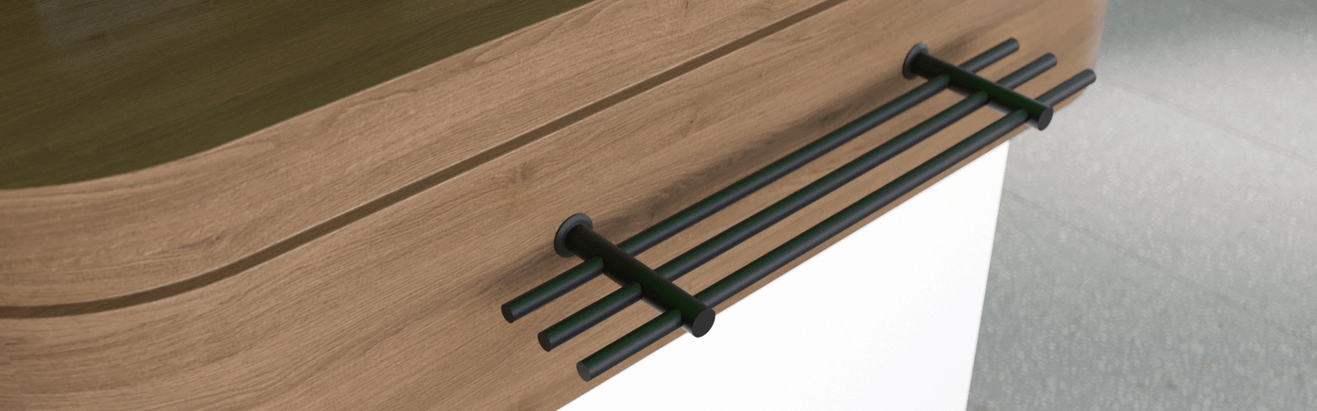 Taschenablage an Verkaufsthresen schwarz pulverbeschichtet