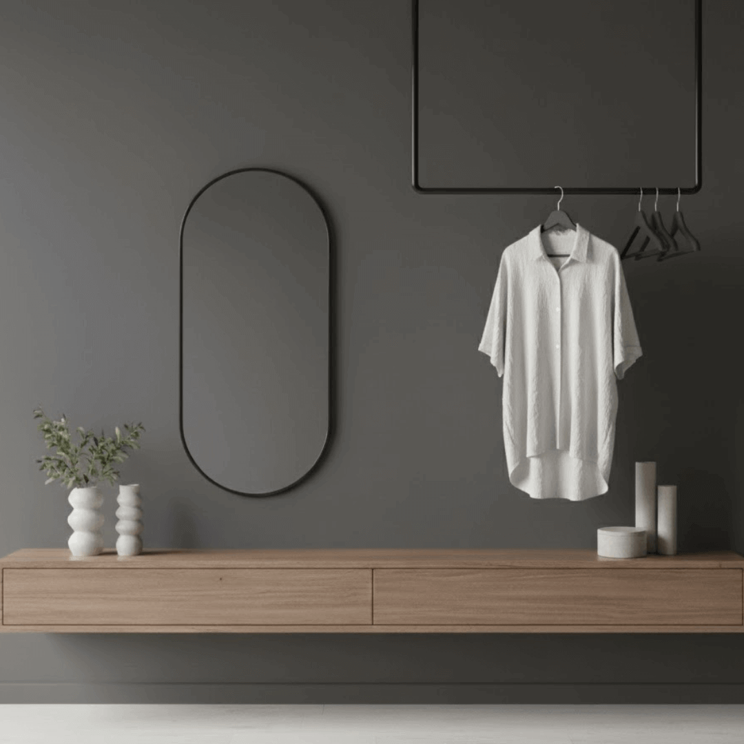 Garderobenstange schwarz freihängend an einer Decke montiert im Flur