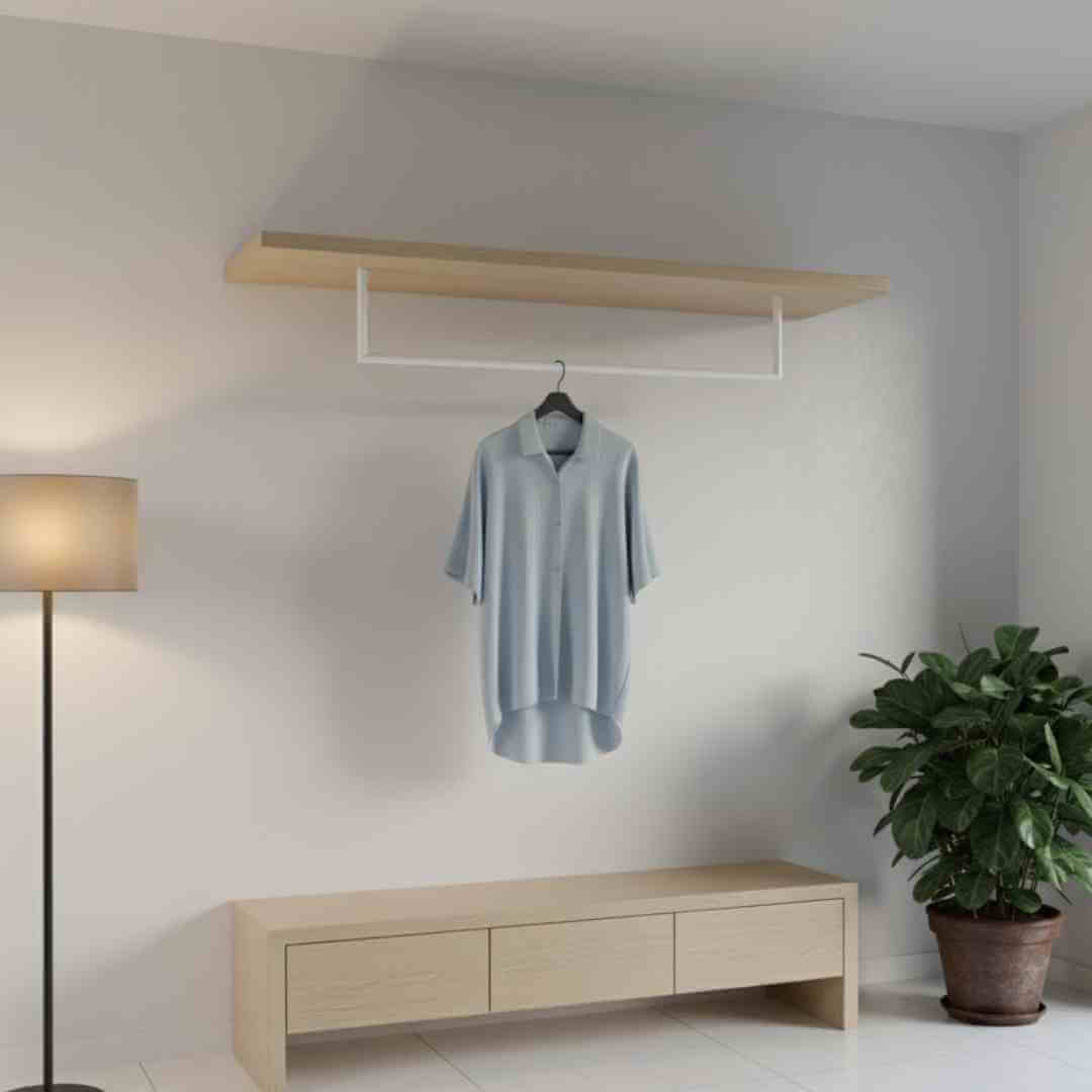 Garderoben U-Bügel in weiß pulverbeschichtet unter einem fachboden wand montiert