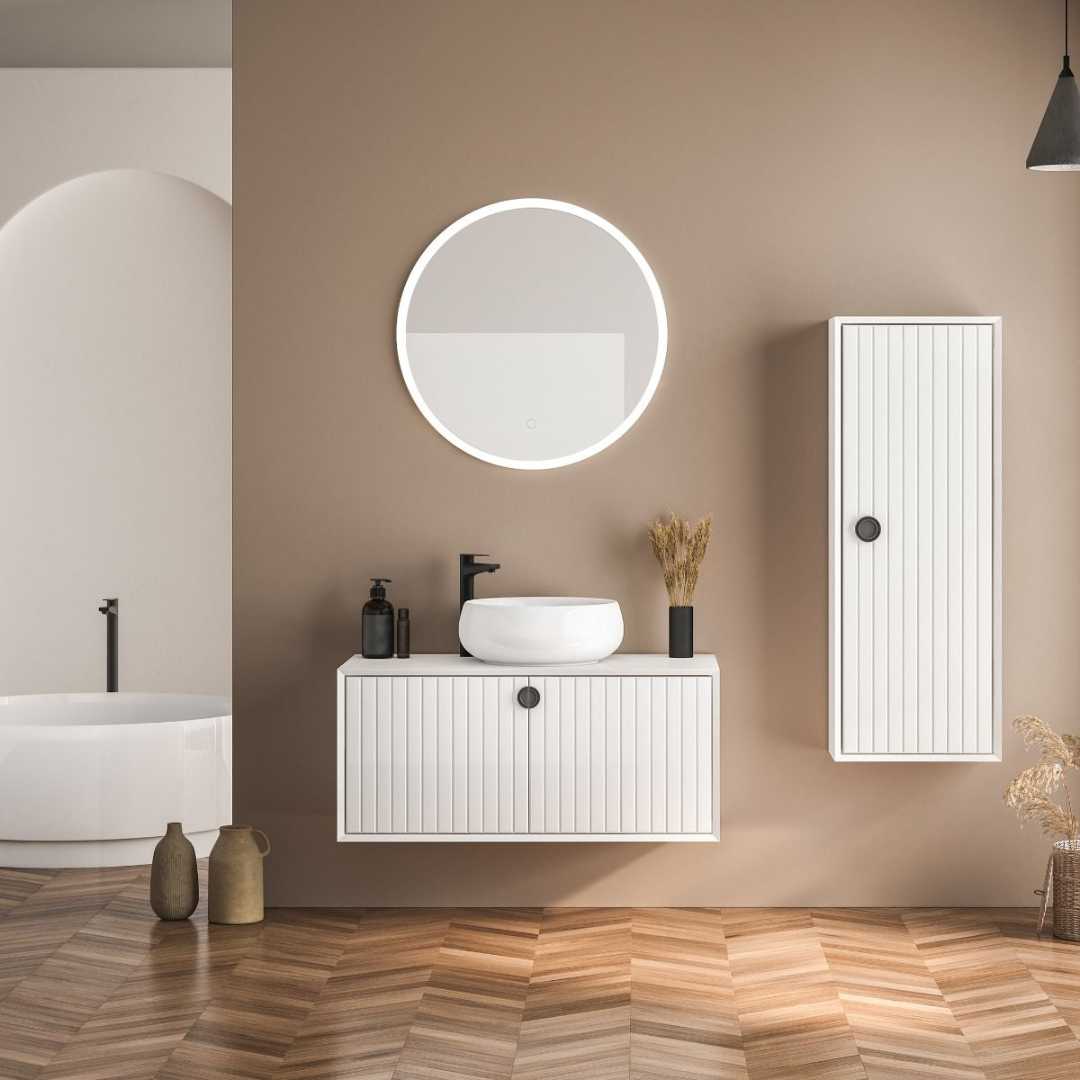 Spiegel rund für Bad und Dusche mit Beleuchtung an wand montiert