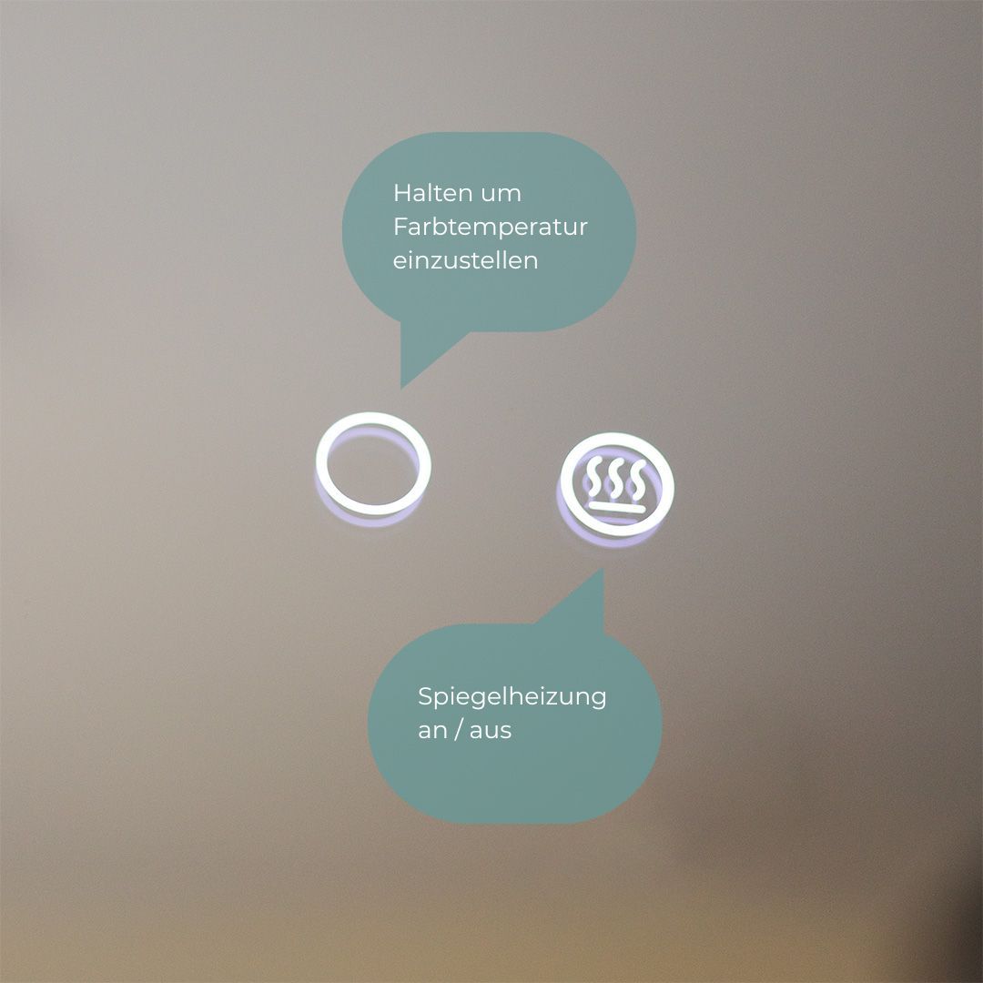 Touchfunktion für Beleuchtung und Spiegelheizung eines LED-Spiegels