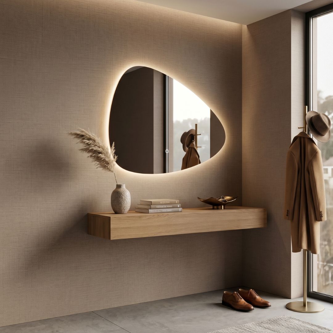 Wandspiegel nierenform 70 x 50 cm mit LED-Beleuchtung