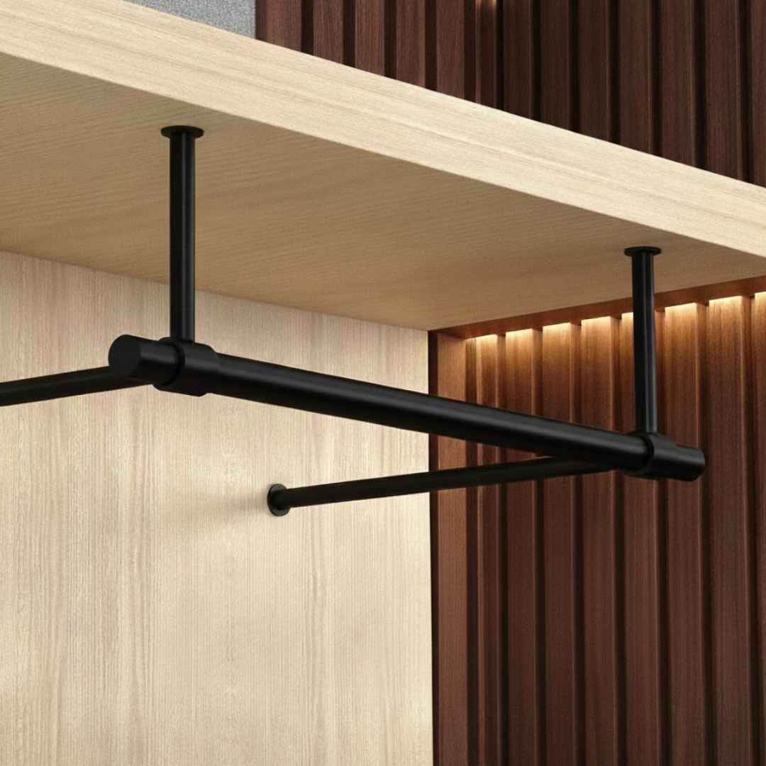 Garderobenstange Ø 25 mm Metall schwarz Unterboden- und Wandmontage milimitergenau von JAKO Design