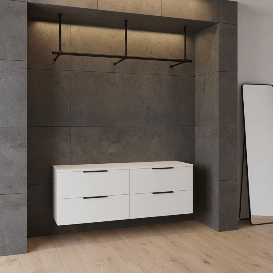 Wandgarderobe schwarz auf Mass mit Decken- und Wandhalter